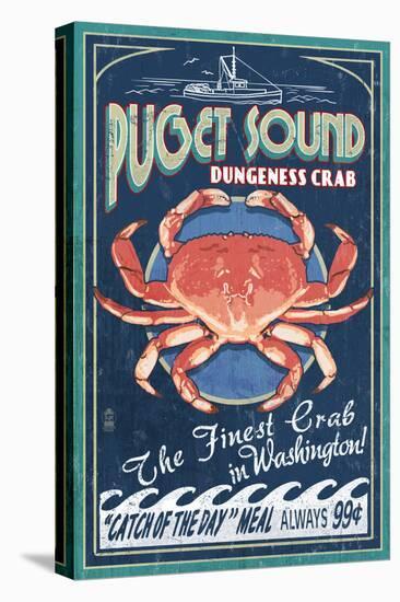 Puget Sound, Washington - Dungeness Crab Vintage Sign-Lantern Press-Stretched Canvas