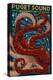 Puget Sound, Washington - Octopus Mosaic-Lantern Press-Stretched Canvas