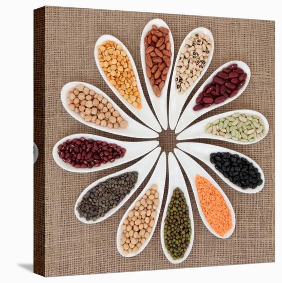 Pulses Vegetable Selection of Peas, Beans and Lentils in White Porcelain Bowls-marilyna-Premier Image Canvas