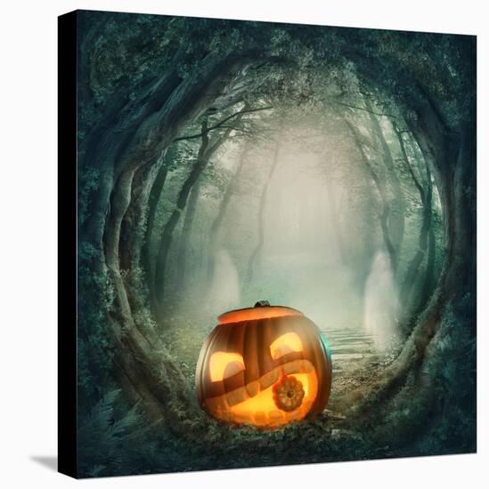 Pumpkin In Dark Forest-egal-Stretched Canvas