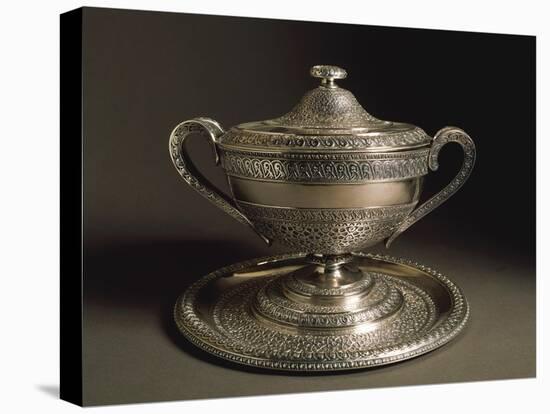 Punched Silver Tureen with Tray, Volute-Shaped Handles and Cover, 1849-null-Premier Image Canvas