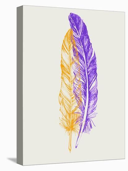 Purple and Yellow Feathers III-Hallie Clausen-Stretched Canvas