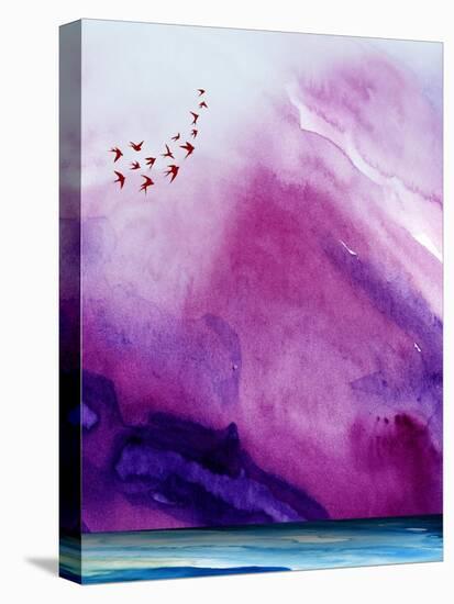 Purple Mountains Watercolor-Hallie Clausen-Stretched Canvas