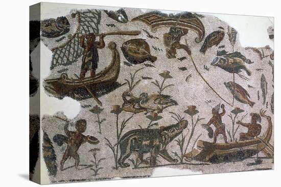 Pygmies, Fish, Ducks and Hippopotamus, Detail from Mosaic Depicting Nilotic Landscape-null-Premier Image Canvas
