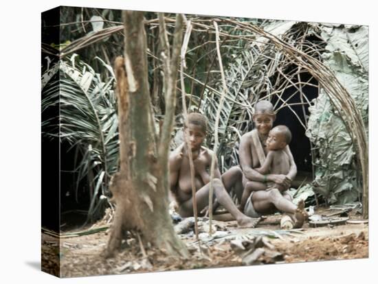 Pygmy Women and Children Outside Huts, Central African Republic, Africa-Ian Griffiths-Premier Image Canvas