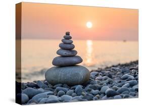 Pyramid of Stones for Meditation Lying on Sea Coast at Sunset-Maxim Blinkov-Premier Image Canvas