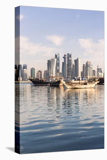 Qatar, Doha. Cityscape with Fishing Boats in the Foreground-Matteo Colombo-Premier Image Canvas