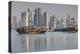 Qatar, Doha, Dhows on Doha Bay with West Bay Skyscrapers, Dawn-Walter Bibikow-Premier Image Canvas