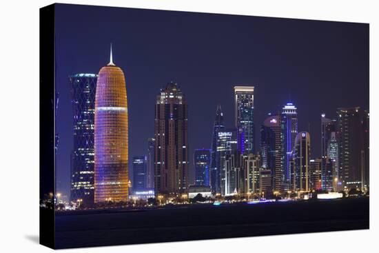 Qatar, Doha, Doha Bay, West Bay Skyscrapers, Dusk, with Burj Qatar Tower-Walter Bibikow-Premier Image Canvas