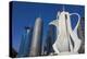 Qatar, Doha, Doha Bay, West Bay Skyscrapers, Morning, with Large Coffeepot Sculpture-Walter Bibikow-Premier Image Canvas