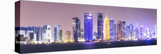 Qatar, Doha. Skyline with Skyscrapers, at Night from the Corniche-Matteo Colombo-Premier Image Canvas