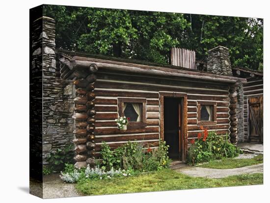 Quaint Log Cabin with Stone Chimney, Fort Boonesborough, Kentucky, USA-Dennis Flaherty-Premier Image Canvas