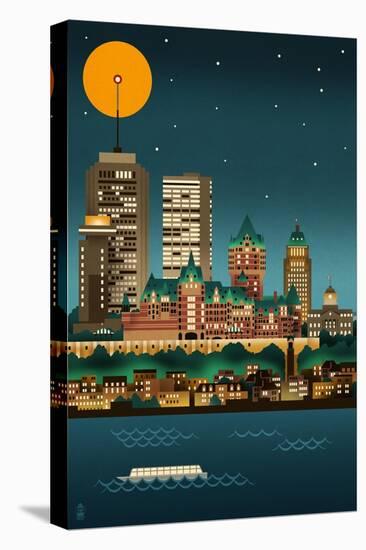 Quebec, Canada - Retro Skyline (no text)-Lantern Press-Stretched Canvas