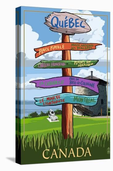 Quebec, Canada - Signpost Destinations-Lantern Press-Stretched Canvas