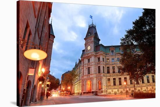 Quebec City Old Street at Dusk-null-Stretched Canvas