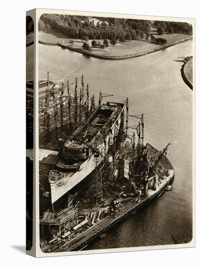 Queen Mary Ocean Liner, in Construction-null-Stretched Canvas