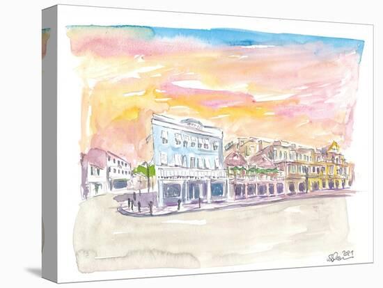 Queen St Front St Scene in Hamilton Bermuda at Sunset-M. Bleichner-Stretched Canvas
