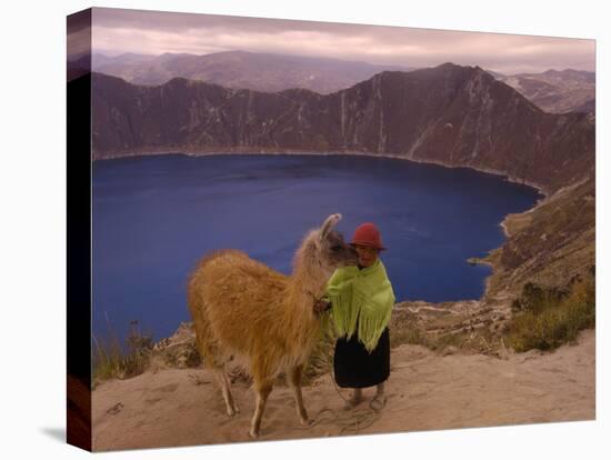 Quichua Indian Child with Llama, Quilatoa Crater Lake, Ecuador-Pete Oxford-Premier Image Canvas