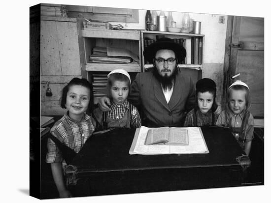 Rabbi Posing with His Young Students Who Are Learning to Read Hebrew at This Orthodox School-Paul Schutzer-Premier Image Canvas