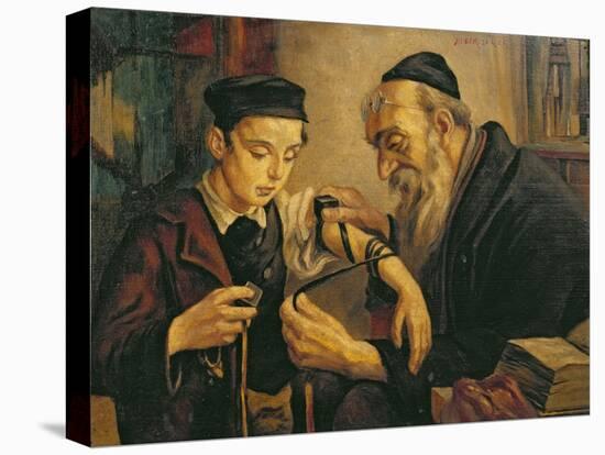 Rabbi Tying the Phylacteries to the Arm of a Boy-null-Premier Image Canvas