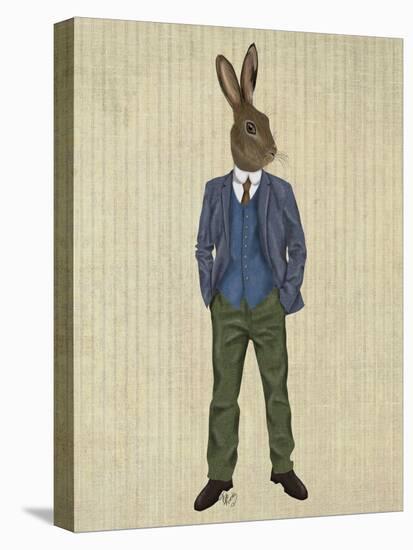 Rabbit in Blue Waistcoat-Fab Funky-Stretched Canvas