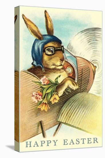 Rabbit in Goggles and Vintage Airplane-null-Stretched Canvas