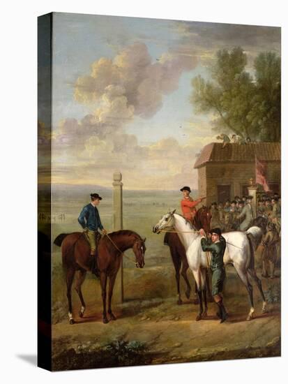 Racehorses with Jockeys Up by the Rubbing Down House on Newmarket Heath-John Wootton-Premier Image Canvas