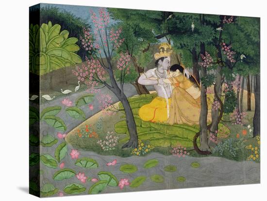 Radha and Krishna Embrace in a Grove of Flowering Trees, c.1780-null-Premier Image Canvas