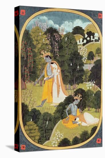 Radha and Krishna Walking in a Grove, Kangra, Himachal Pradesh, 1820-25-null-Premier Image Canvas