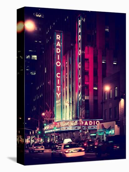 Radio City Music Hall and Yellow Cab by Night, Manhattan, Times Square, NYC, Old Vintage Colors-Philippe Hugonnard-Premier Image Canvas