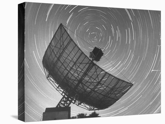 Radio Telescope Listening to Sound from Space as Visible Stars Circle Sky Forming Streaks of Light-Fritz Goro-Premier Image Canvas