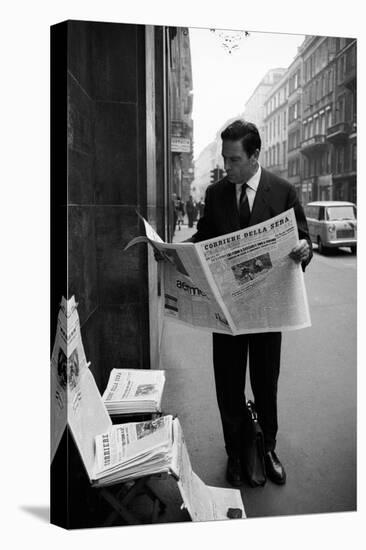 Raf Vallone Reading the Newspaper Corriere Della Sera in the Street-null-Premier Image Canvas