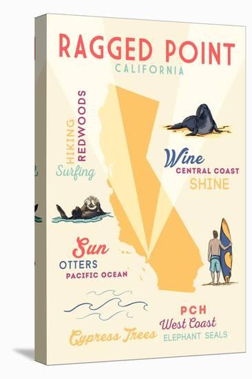 Ragged Point, California - Typography and Icons-Lantern Press-Stretched Canvas