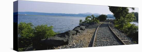 Railroad Track Along a River, Hudson River, Kingston, New York State, USA-null-Premier Image Canvas