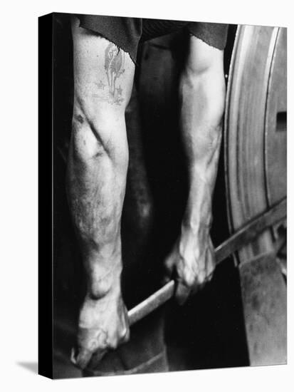 Railroad Worker - Tightening Wheel, 1925, Printed 1931-Lewis Wickes Hine-Premier Image Canvas