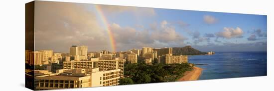 Rainbow over the Beach, Diamond Head, Waikiki Beach, Oahu, Honolulu, Hawaii, USA-null-Premier Image Canvas