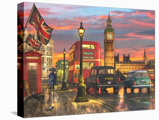 Raining Parliament Square (Variant 1)-Dominic Davison-Stretched Canvas