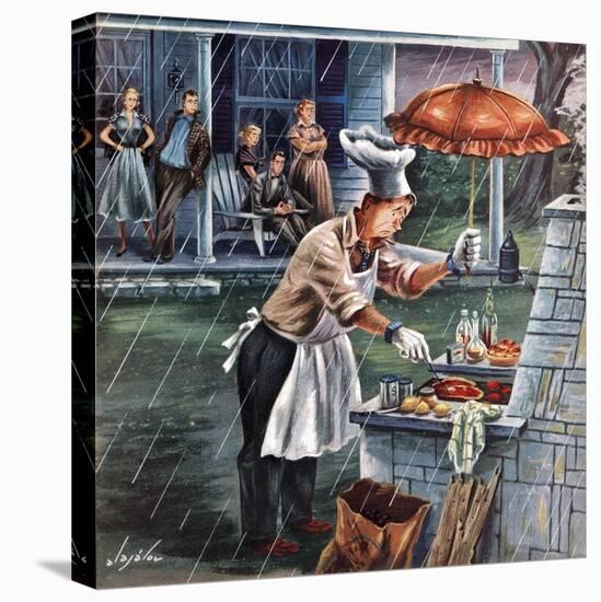 "Rainy Barbecue", July 28, 1951-Constantin Alajalov-Premier Image Canvas