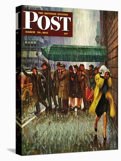 "Rainy Wait for a Cab," Saturday Evening Post Cover, March 29, 1947-John Falter-Premier Image Canvas