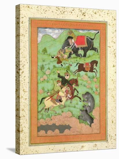 Rajput Princes Hunting Bears, Mahout and Elephant Rescue Fallen Horseman from Tiger-null-Premier Image Canvas