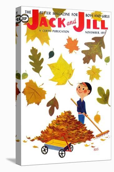 Raking Leaves - Jack and Jill, November 1957-RVS-Premier Image Canvas