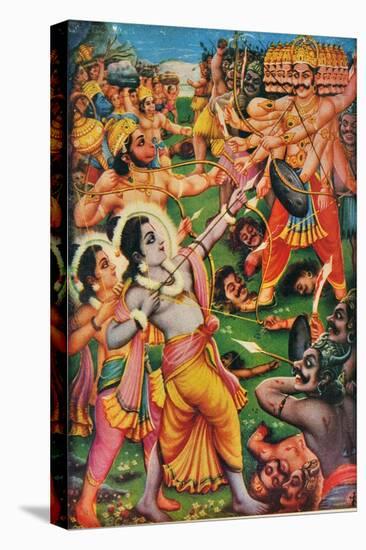 Rama and Hanuman Fighting Against Ravana the Demon, Scene from the Ramayana-null-Premier Image Canvas