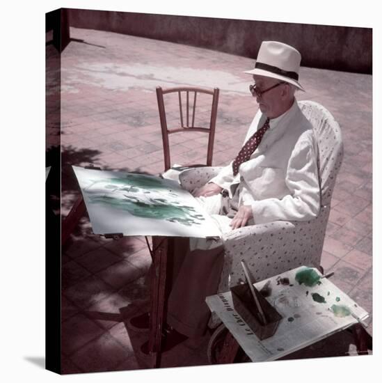 Raoul Dufy Painting on Sunny Terrace in Caldas de Montbuy, Spain-Gjon Mili-Premier Image Canvas