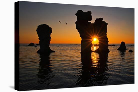 Raukarfelsen Rocks on the Island Farš Near Gotland, Sweden, Silhouette, Sundown-Thomas Ebelt-Premier Image Canvas