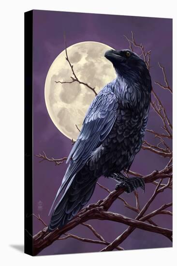 Raven and Moon Purple Sky-Lantern Press-Stretched Canvas