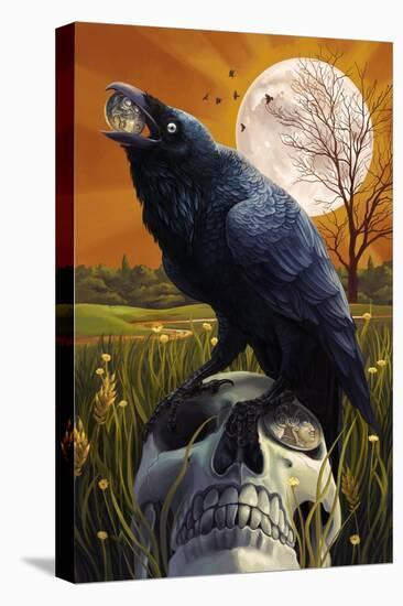 Raven and Skull-Lantern Press-Stretched Canvas