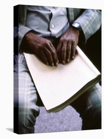 Ray Charles Reading Braille-null-Stretched Canvas