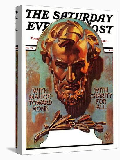 "Re -print of "Bronze Lincoln"," Saturday Evening Post Cover, February 1, 1976-Joseph Christian Leyendecker-Premier Image Canvas