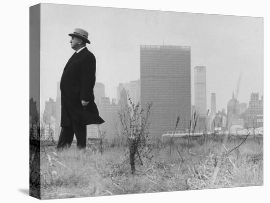 Realtor William J. Zeckendorf, Standing in the Wind Fields Located on the Outskirts of the City-John Loengard-Premier Image Canvas