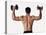 Rear View of a Man Holding Up Dumbbells-null-Premier Image Canvas